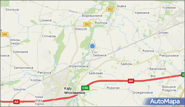 mapa Sadowice, Sadowice gmina Kąty Wrocławskie na mapie Targeo